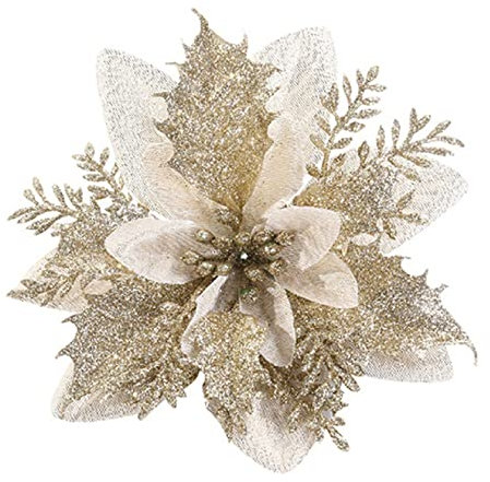 dvnFWKc Decorate Artificial Flowers, 5 stücke Dekorationen Flash weihnachtsstern Hochzeit Dekorationen Urlaub lieferungen DIY Blume Geschenke(Gold)