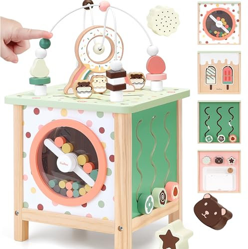 PairPear 7 in 1 Groß Motorikwürfel aus Holz, Montessori Spielzeug Aktivität Würfel für Kleinkinder Lernspielzeug, 29 x 29 x 47 cm Baby Holzspielzeug Montessori Geschenk Mädchen Jungen ab 12 Monate