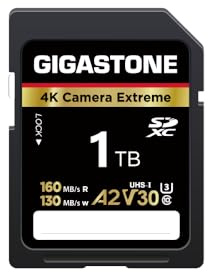 【5 Años de Recuperación de Datos】 GIGASTONE Tarjeta SD 1TB, 4K Camera Extreme, Tarjeta de Memoria SDXC UHS-I A2 V30 U3 Clase 10 de Alta Velocidad, Compatible con Cámaras Digitales