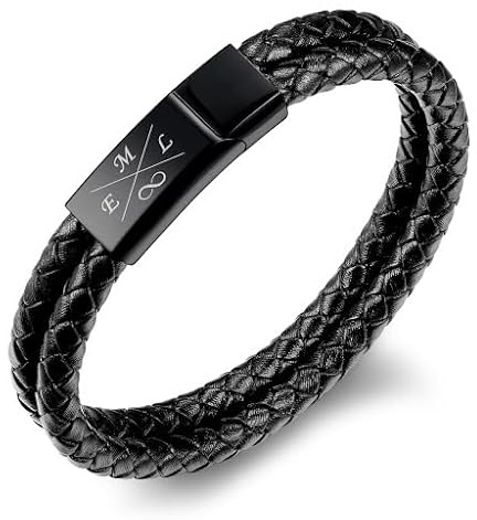 TMT Personalisiertes Herren Armband mit Gravur aus veganem Leder | Edelstahl Lederarmband Herren mit Magnetverschluss | Männer Armband mit Namen | Geschenke für ihn zum Weihnachten