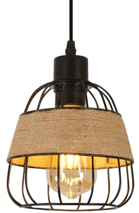 Pheashine Lampada a Sospensione Vintage, Lampadario Retro in Corda di Canapa e Ferro, Luce a Sospensione Industriale per Soggiorno, Cucina, Sala da Pranzo