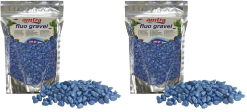 Amtra Fluo Gravel - Decorativo per acquario, ghiaia ceramizzata per fondale, per Acquario di acqua dolce e salata, privo di polveri, Blu, 350 G (Confezione da 2)