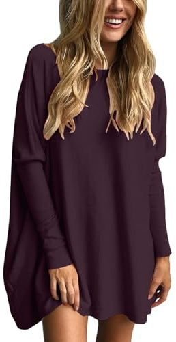Tunic Tops for Women UK Plus Size Loose Fit Longline Blouse Crew Neck T Shirts Basic Oversized Shirt Y2K Basic Long Sleeve T-Shirt Casual Going Out Tops Aesthetic Pullover Streetwear Purple