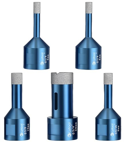 Oiieco Diamond Drill Core Bits, 5Pcs M14 Core Hole Saw Cutter Tools Set 6/6/8/10/20mm Vacuum Brazed for Tile Glass Ceramic Marble Porcelain Stoneware Suitable For Angle Grinders