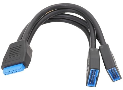 Hsupez Répartiteur USB 3.0 19/20 broches 1 mâle vers 2 femelles 20 cm Câble avec couche de blindage et câble de terre Pour cartes mères