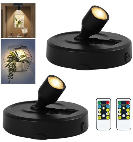 RAHAN 2 stycken batteridrivna LED-strålkastare bildljus, inomhusbelysning, puck lampor med fjärrkontroll, bildram ljus, konstdisplay lampor för dartboard porträtt målningar konstverk