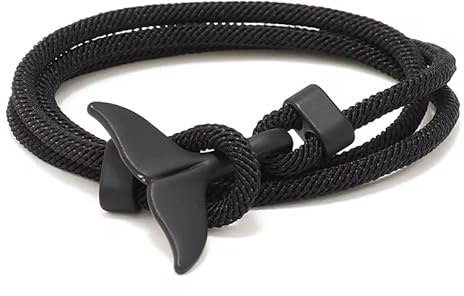 aninu val armband med Orca GPS Live Tracking med app, surfararmband med valfena som hänge, tygarmband, omlottarmband perfekta presenter till kvinnor och män, Mittelgroße, Ull, Ingen ädelsten