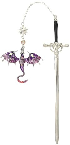 Drachen Lesezeichen, Vierter Flügel Lesezeichen, Drachenschwert Lesezeichen mit Vintage Quaste Anhänger, Gothic Metall Lesezeichen für Buchliebhaber, Studenten, Lehrer, Lila