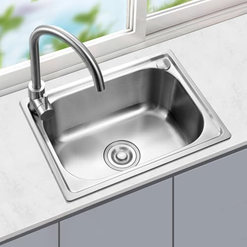 Fregadero de cocina de un solo tazón con grifo caliente y frío, lavabo de esquina redondeada para estación de trabajo de bar, ideal para lavar verduras y frutas