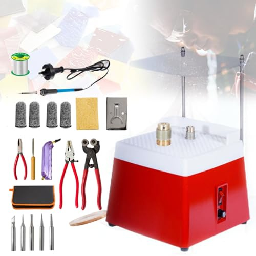 Kit di Avviamento per Vetro Colorato Portatile Professionale, Levigatrice per Vetro con Tagliavetro, Saldatore, Nastro di Rame e Filo per Saldatura, per Mosaici, Ceramica e Vetro red