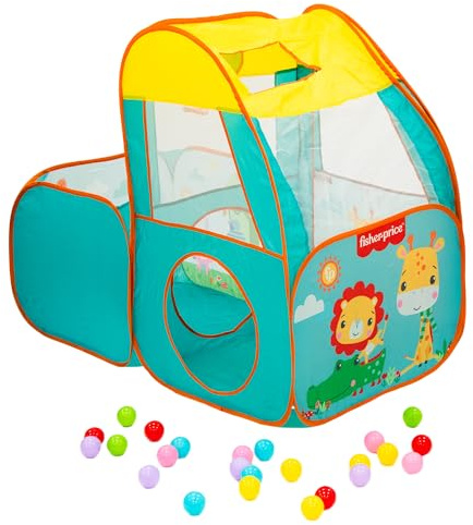 Fisher-Price Ball Pit Playset with 25 Play Balls – Pop-Up Tent with Basketball Hoop – Indoor and Outdoor Toy for Toddlers Aged 24 Months+