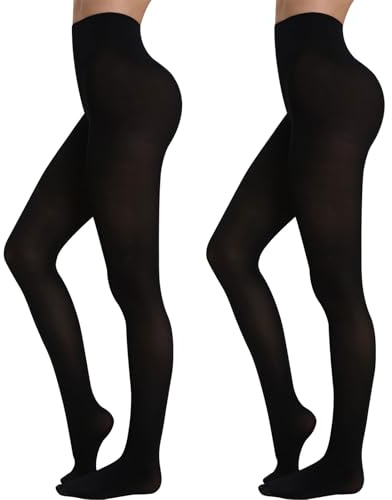 InfiniZer 2 Pairs Tights Women, Opaque Tights for Women 80 Denier (UK, Alpha, S, M, Regular, Regular, Black+Black)