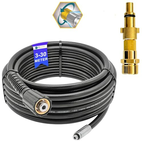 Manguera de limpieza de tuberías de 5 metros, rata de canal, para limpiador de alta presión M22 x 1,5 IG, manguera de desatascador compatible con Kärcher, Kränzle, Bosch, Nilfisk (boquilla giratoria