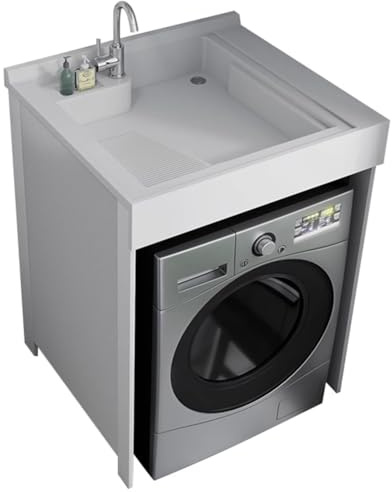 PP-Vic Meuble De Salle De Bain Et Support De Rangement Pour Machine À Laver, Évier Autoportant Avec Robinet, Économise De L'espace Pour La Machine À Laver Et Le Meuble-Lavabo,A 66x65cm