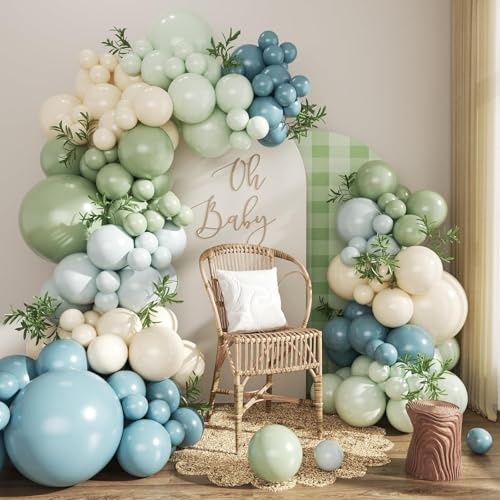 Luftballon Girlande Grün Blau Retro, 115 Salbeigrün Luftballons Geburtstag, Luftballons Blau Grün, Eukalyptus Grüne Ballons Retro Blau Ballongirlande für Babyparty Deko, Birthday Decorations Hochzeit