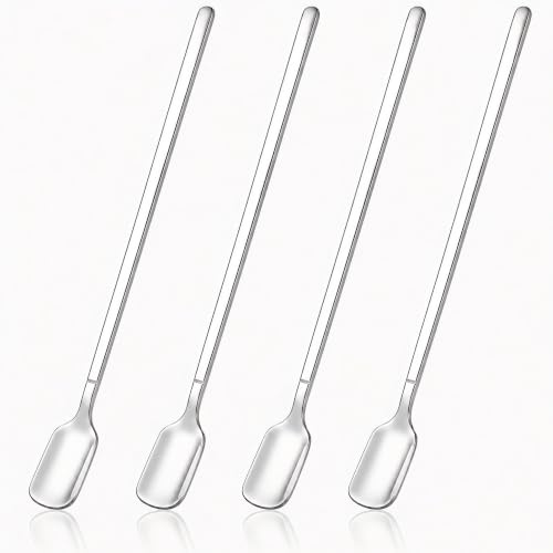 CiiVii Extra Long Bar Spoons Set of 4,11.4 Inch Stainless Steel Cocktail Stirring Spoons – Square Head for Tall Pitchers, Iced Tea, Soda, Milkshake & Coffee | Mirror Polished, Silver