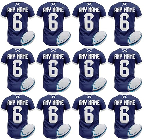 AK Giftshop Personalised Edible Rugby Shirt Cupcake Toppers – 12 Pack – Custom Name & Number – Wafer Paper Birthday Cake Decorations (SCOTLAND)