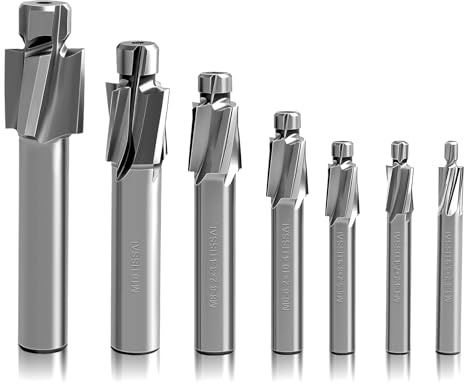 PWGHWG 7 Stück Flachsenker M3-M12 Zapfensenker Set, Senkbohrer HSS Senker CNC Schaftfräser 4 Flöten HSS-AL Slot Bohrer für Holz, Metall, Edestahl, Kunststoff