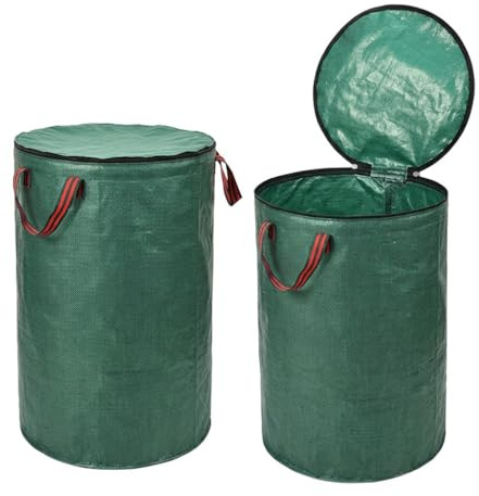 Gartenabfallsack 120L mit Deckel, 2er Set, wasserdicht, PP-Gewebe, faltbar & wiederverwendbar, mit Tragegriffen & Bodenschlaufen – Ideal für Gras, Laub, Grünschnitt, Transport & Lagerung
