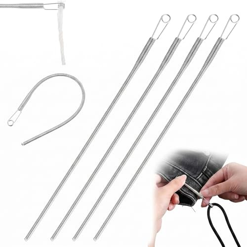 ITCGOB Juego de 4 Enhebradores de Cordón con Resorte, Herramienta de Costura Flexible para Sudaderas, Pantalones y Chaquetas, Clip Pasacintas de Acero para Reemplazo de Cuerdas y Manualidades DIY