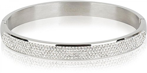 styleBREAKER Armreif aus Edelstahl mit Strasssteinen, Clipverschluss Armband, Schmuck, Damen 05040101, Farbe:Silber