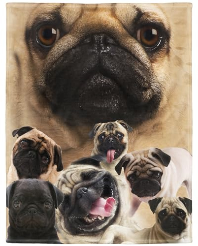 YISUMEI Blanket 125 x 150 cm Cuddly Blankets Soft Flannel Soft Fleece Blanket Bed Throw Comfortable Pug Dog