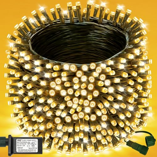 Decute 300LED Christmas String Lights Outdoor Waterproof 105FT UL Certified with End-to-End Plug 8 Modes, Warm White Indoor Starry Fairy Lights for Christmas Tree Patio Garden Wedding Party Decor