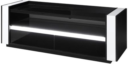 PRICE FACTORY just for you Meuble TV Lina Noir et Blanc avec LED – 143 x 50 x 52 cm