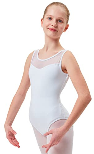 tanzmuster ® Ballett Trikot Mädchen - Emilia - (92-170) aus weichem Baumwollstoff mit Netzeinsatz - Ballettbody für Kinder