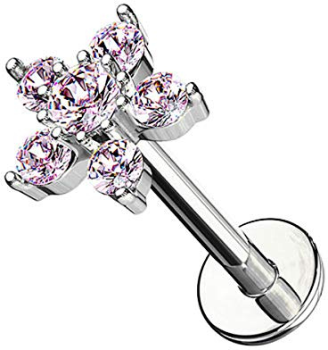 Piercingfaktor Piercing Stab mit Kristall Blume für Lippe und Ohr