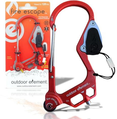 OUTDOOR ELEMENT ELEMENTO PER ESTERNI IL Fuoco Fuga A Fuoco A Fuoco Di Avviamento, Ogni-Giorno-Trasporto, Strumento Di Emergenza Moschettone (Red Rock)