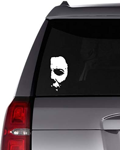 MAZ DISTRIBUTIONS – Michael Myers Creepy Half Face Sticker – Vinyl Scary Half Michael Myers Face Sticker for Car, Truck – Indoor and Outdoor Use – Waterproof Decal for Laptop and iPad -Maz 341 (White)