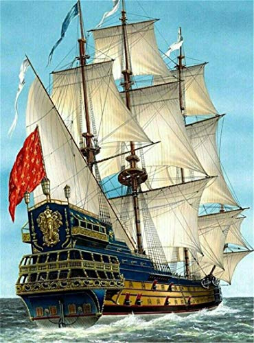 YEESAM ART DIY Ölgemälde Malen nach Zahlen Erwachsene Kinder, Segeln Schiff Kreuzfahrt Schiff 16x20 Zoll Zahlenmalerei ab 5 Öl Wandkunst (Schiff, ohne Rahmen)