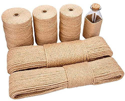 HHYHOME 50mCorde D'artisanat Naturel De Ficelle De Jute,Corde Synthétique Légère Corde De Chanvre De Ficelle De Jute,pour L'artisanat,Le Quai, L'aménagement Paysager Décoratif,l'escalade,3mm