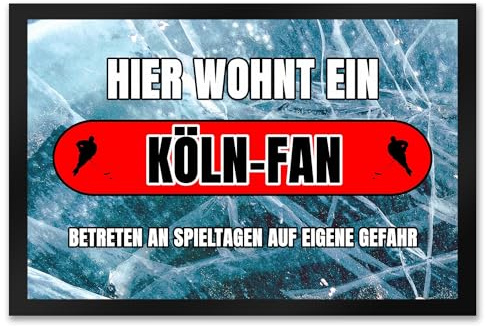 speecheese Hier wohnt EIN Köln-Fan Fußmatte XXL in 50x75 cm mit Eishallen Boden-Motiv Sportfan Köln Sport Sportler