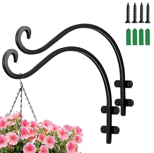 GXF Hanging Plant Bracket, 2 PCS 11 in Plant Hanger Bracket Heavy Duty Metal Wall Mount Hanging Plant Hooks for Flower Baskets Bird Feeder Lantern Wind Chimes Wall Sconces Light Fixtures (Black)
