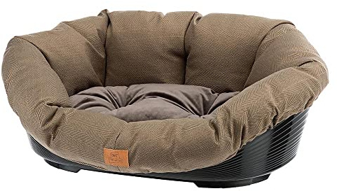 Ferplast Cuccia Cane e Gatto con Cuscino SOFA' 2 TWEED Lavabile, Lettino per Cani Gatti da Interno Imbottito, Cesta in Plastica, Fondo Forato e Poggiamento, Antiscivolo, 52 x 39 x h 21 cm, Marrone