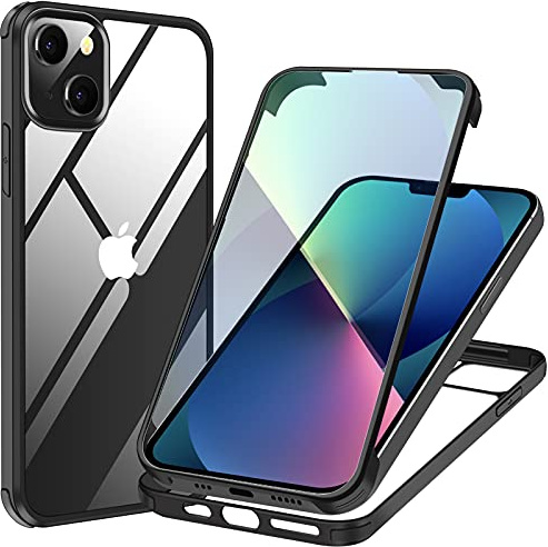 VICKSONGS Funda 360 para iPhone 13 Mini, Carcasa Protectora Integrada de 360 Grados, con Protector de Templado Pantalla Incorporado, [con Parachoques de Silicona] para iPhone 13 Mini Funda (Negro)