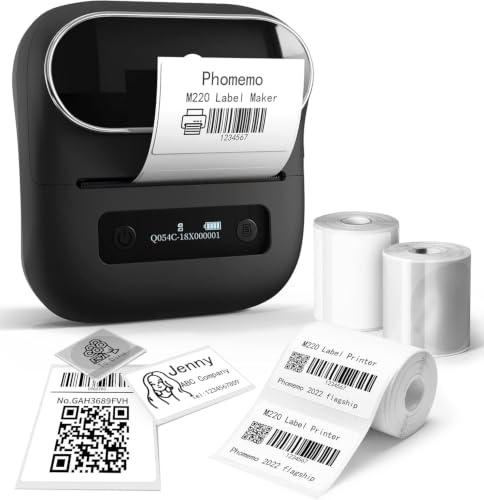 Phomemo M220 Etichettatrice Termica, Stampante per Etichette Stampante Etichette Barcode, Retail, Small Business, Con Smartphone e PC, con 3 Rotoli di Etichette