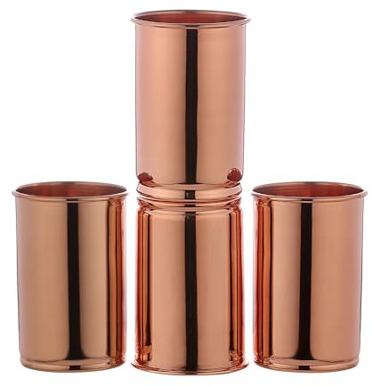 AncientImpex Lot de 4 gobelets en cuivre pur (99,74 %), Tasse en cuivre de voyage pour servir de l'eau, pour les bienfaits de la santé ayurvédique (30 ml de liquide américain)