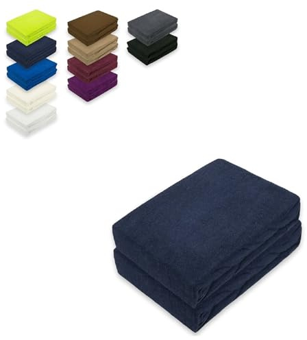EXKLUSIV HEIMTEXTIL Frottee Spannbettlaken Doppelpack 120 x 200 cm 80% Baumwolle, 20% Polyester Öko - Tex Zertifiziert, Markenqualität, Matratzenhöhe bis 25 cm, Navyblau