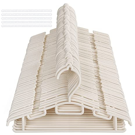 ilauke Kinder Kleiderbügel, 60 Stück 30cm Babykleiderbügel mit Hosensteg und 5 Kleiderbügelketten, Kunststoff Kinderkleiderbügel für Kinderbekleidung Baby und Kind, Kaffeefarbe
