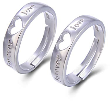 Whoiy Paarringe Herz, Freundschaftsring 925 Sterling Silber Hohles Herz Der Ewigen Liebe Kostenlos Graviert Pärchen Geschenke Licht