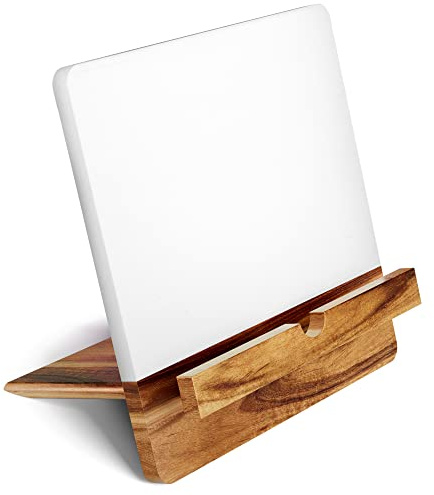 Acacia Cookbook Stand for Kitchen Counter - 12 x 12 Large Adjustable Non-Slip Acacia Wood Book Stand for Cookbooks - Collapsible for Easy Storage - Extra Large Recipe Book Holder for Kitchen Counter