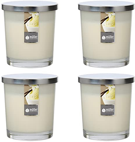 Maxi Velas perfumadas de cristal 110/95 mm con tapa | Juego de 4 unidades | Vanilla Dream
