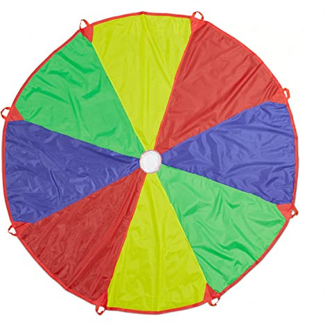 Relaxdays Schwungtuch Kinder, Ø 2 m, 8 Griffe, Schwingtuch, Regenbogen Tuch für draußen, Garten, Fallschirm Spiel, bunt