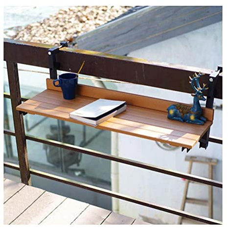 Balkonhängetisch Brauner Balkontisch Terrassen-Bartisch im Freien mit wasserdichter Tischplatte aus Aluminiumlegierung for Aufhängen, zusammenklappbar, Verstellbarer Hängetisch