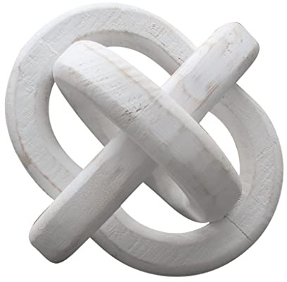 PARISLOFT Hand Carved White Wood Chain Decor - 3-Link Farmhouse Rustic Knot Ornament - Coffee Table, Shelf, Tray Accent - Knot Wooden Links Crafts​
