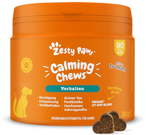 Zesty Paws Calming Dog Treats | Calming Treats for Dogs |Supports Relaxation, Helps Stress & Separation Anxiety | Ashwagandha, Green Tea & L-Tryptophan | 90 Pcs