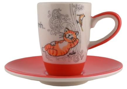 Mila Keramik Espresso-Tasse mit Untere Oommh Katze Take Your Time ca. 75ml Kaffee-Tässchen mit Katze für positives Mindset als Geschenk zum Schöpfen von Zuversicht und innerem Wohlbefinden
